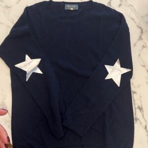 WYSE London cashmere Navy Sweater with silver elbow patch Star Accents